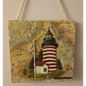 West Quoddy Head, ME Lighthouse Art Plaque 3D Tile Donna Elias Table or Hang